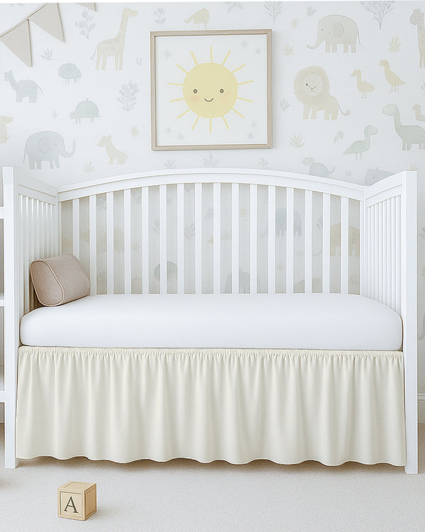 Microfiber Ruffled Crib Bed Skirt with Split Corners- Ivory-baby bedding-Shreem Linen-Slumber Sphere