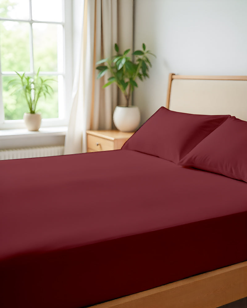 SleepNest 3 Piece Brushed Microfiber Fitted Sheet Set- Burgundy
