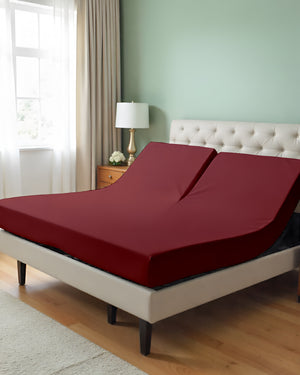 PureEase 1 Piece Top Split Microfiber Fitted Sheet- Burgundy
