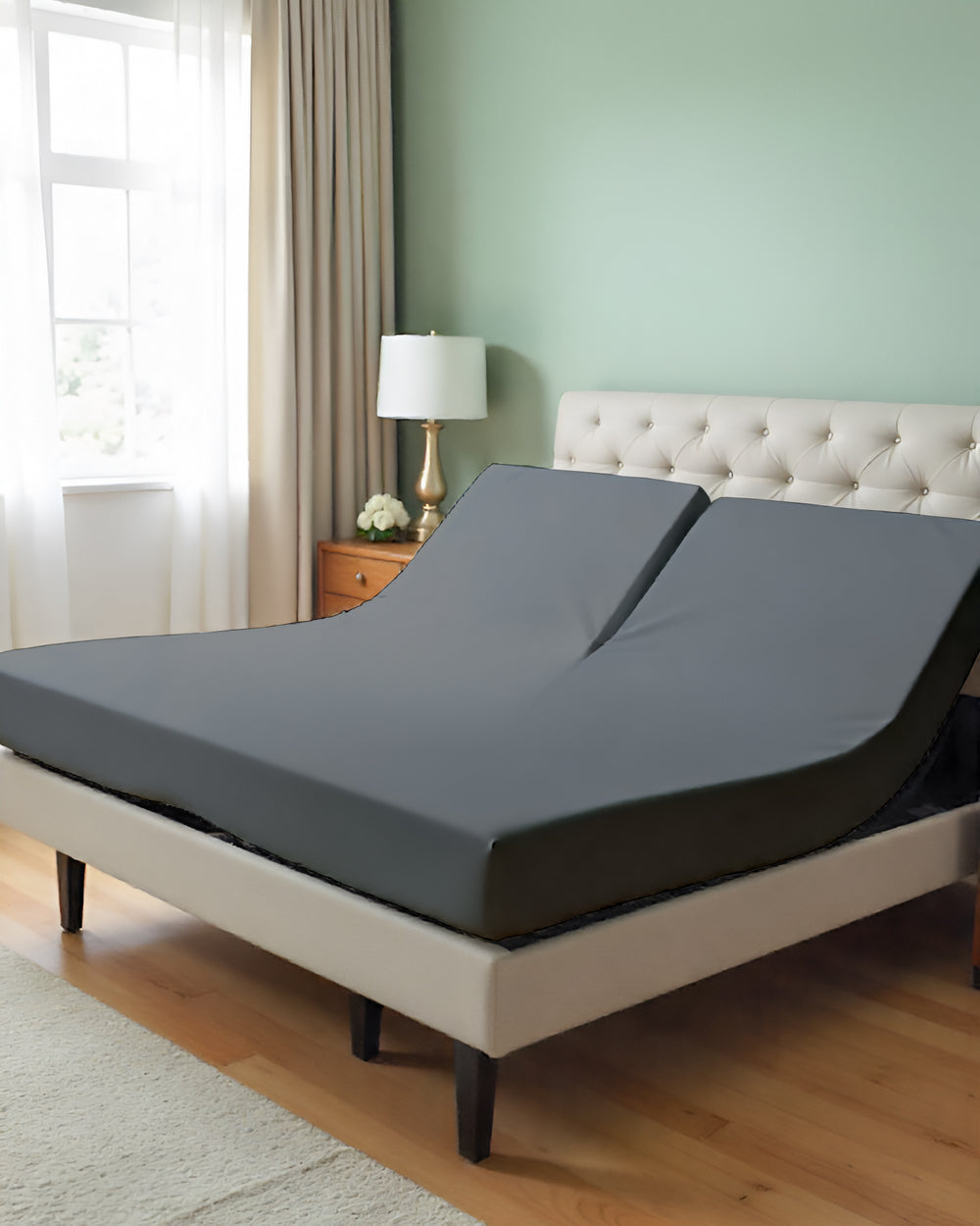 PureEase 1 Piece Top Split Microfiber Fitted Sheet- Dark Gray