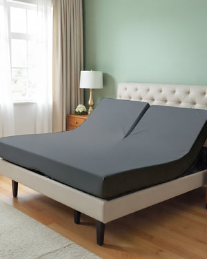 PureEase 1 Piece Top Split Microfiber Fitted Sheet- Dark Gray