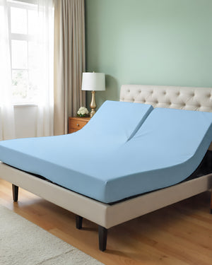 PureEase 1 Piece Top Split Microfiber Fitted Sheet- Light Blue