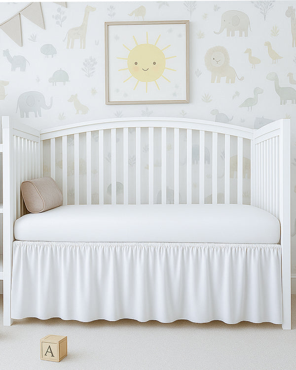 Microfiber Ruffled Crib Bed Skirt with Split Corners- White-baby bedding-Shreem Linen-Slumber Sphere