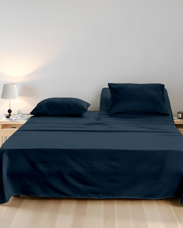 SleepEase Split Head 4 Piece Sheet Set- Navy Blue