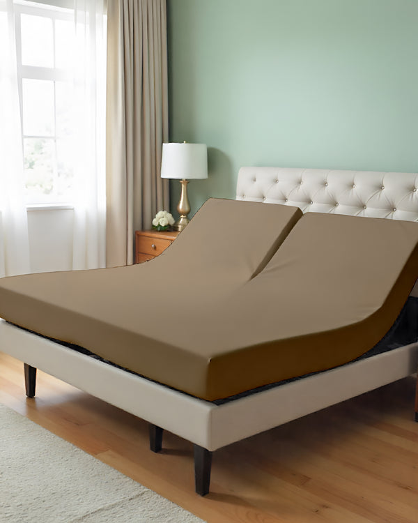 PureEase 1 Piece Top Split Microfiber Fitted Sheet- Taupe