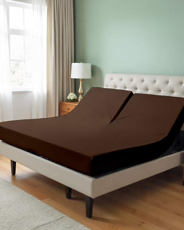 PureEase 1 Piece Top Split Microfiber Fitted Sheet- Chocolate