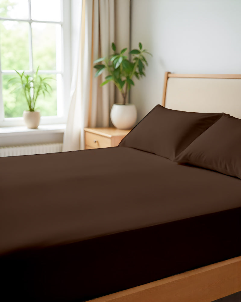 SleepNest 3 Piece Brushed Microfiber Fitted Sheet Set- Chocolate