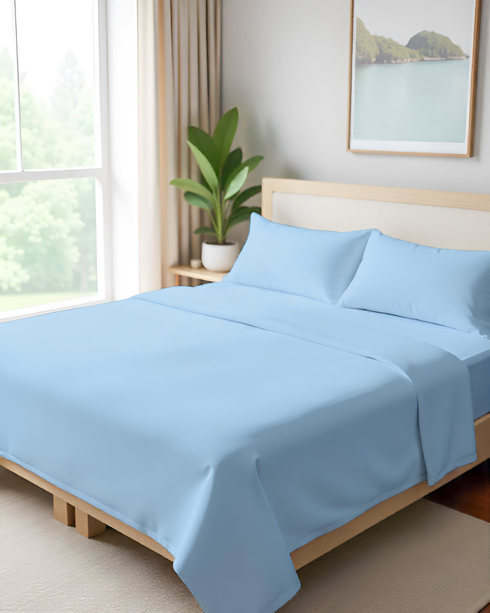 FlexNest 5 Piece Split Bed Sheet Set- Light Blue