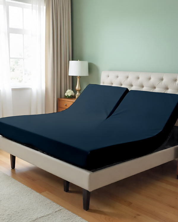PureEase 1 Piece Top Split Microfiber Fitted Sheet- Navy Blue