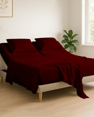 Serenity Split –  Premium Cotton 4 Piece Split Head Sheet Set- Burgundy