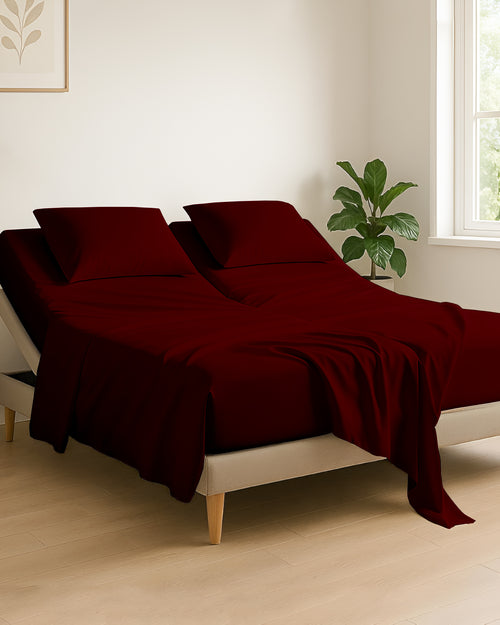 Serenity Split –  Premium Cotton 4 Piece Split Head Sheet Set- Burgundy