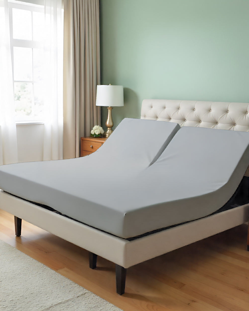 PureEase 1 Piece Top Split Microfiber Fitted Sheet- Light Gray