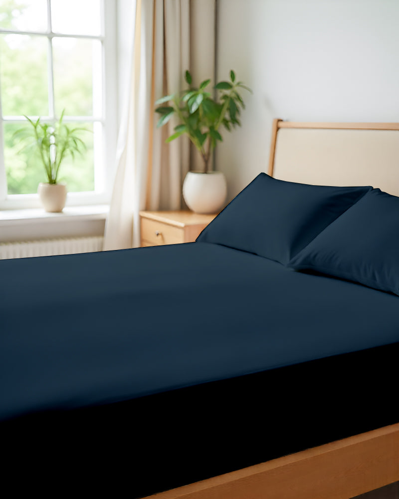 SleepNest 3 Piece Brushed Microfiber Fitted Sheet Set- Navy Blue