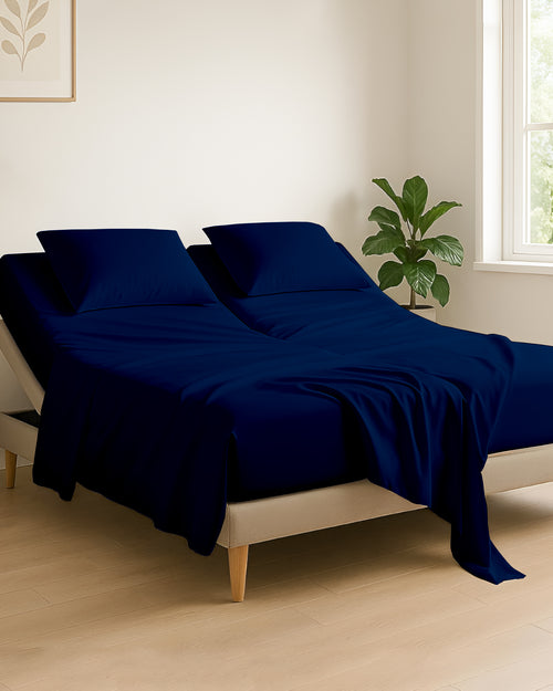 Serenity Split –  Premium Cotton 4 Piece Split Head Sheet Set- Navy Blue