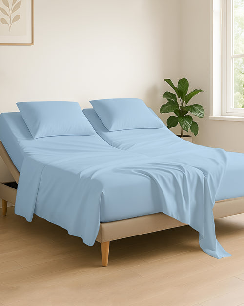 Serenity Split –  Premium Cotton 4 Piece Split Head Sheet Set- Light Blue