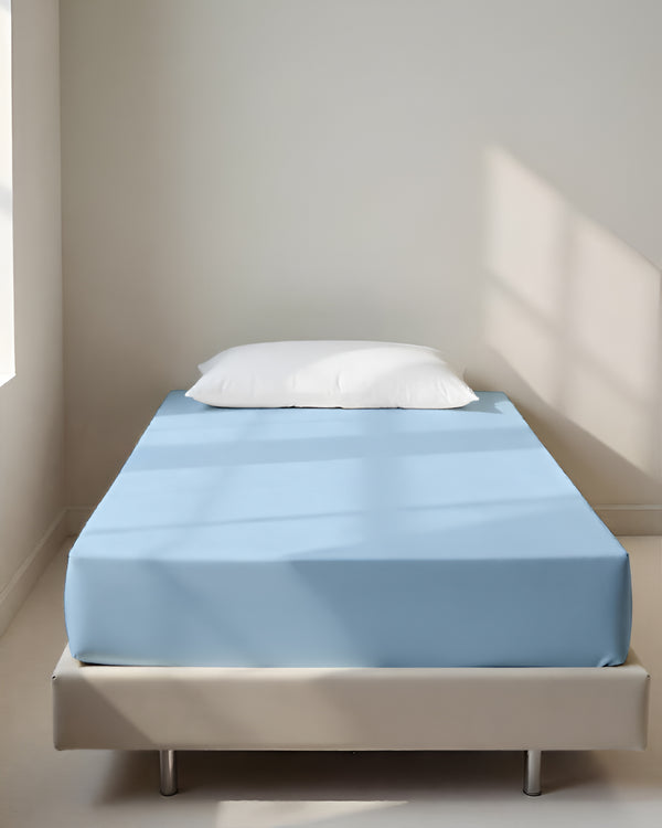 Luxe Giza Cotton 1 Piece Cot Fitted Sheet - Light Blue