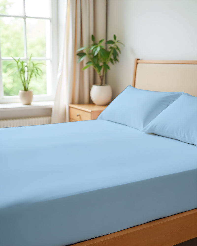 SleepNest 3 Piece Brushed Microfiber Fitted Sheet Set- Light Blue