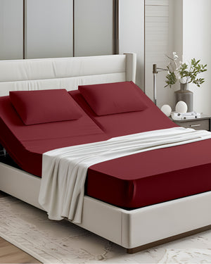 PureEase 1 Piece Top Split Microfiber Fitted Sheet- Burgundy