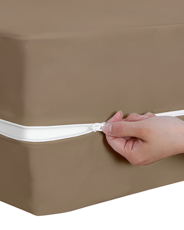 PureGuard ZipFit –  1 Piece Zipper Closure Fitted Sheet - Taupe