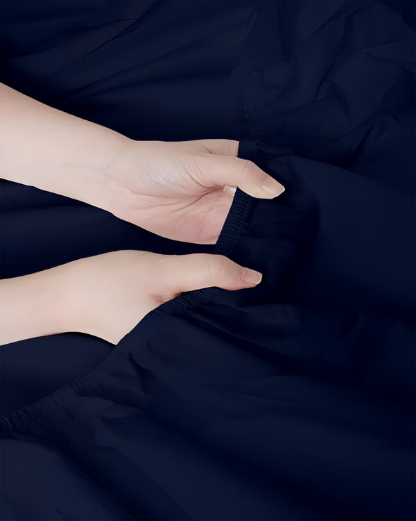 SleepSync Giza 1 Piece Split Head Fitted Sheet – Haven Navy Blue