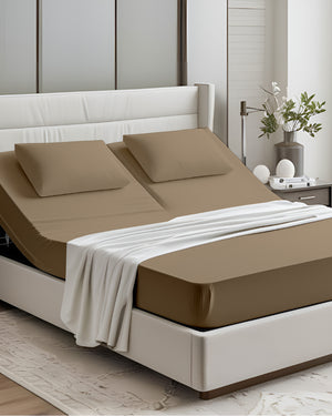 PureEase 1 Piece Top Split Microfiber Fitted Sheet- Taupe