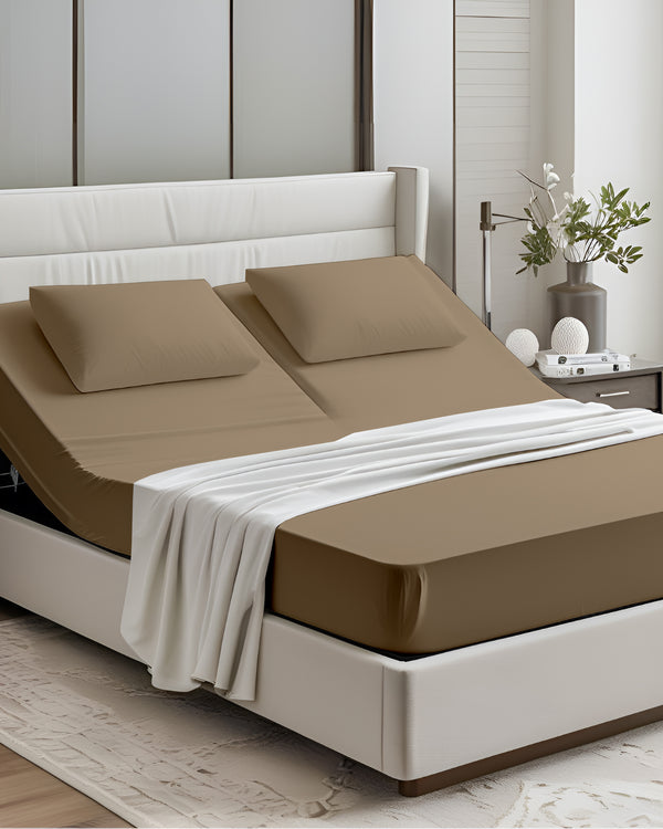 PureEase 1 Piece Top Split Microfiber Fitted Sheet- Taupe