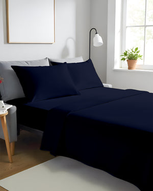 FlexFit Comfort Cotton 4-Piece Sleeper Sofa Sheet Set - Navy Blue