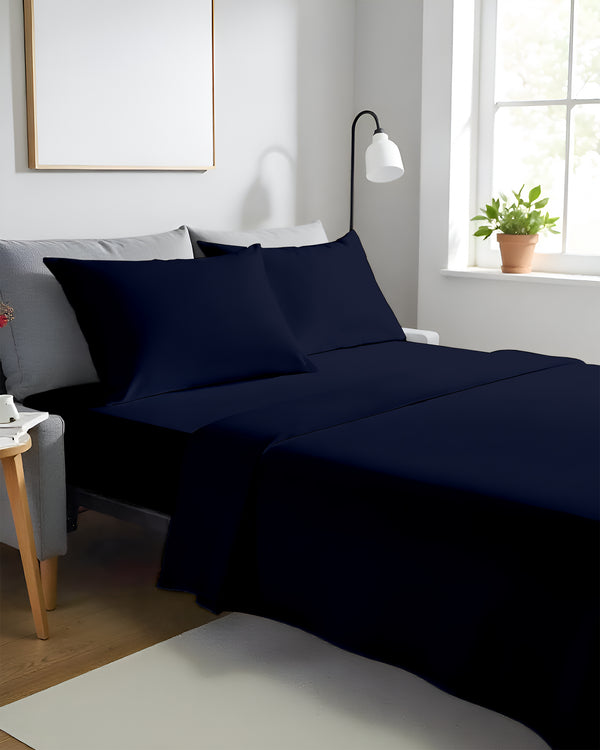 FlexFit Comfort Cotton 4-Piece Sleeper Sofa Sheet Set - Navy Blue