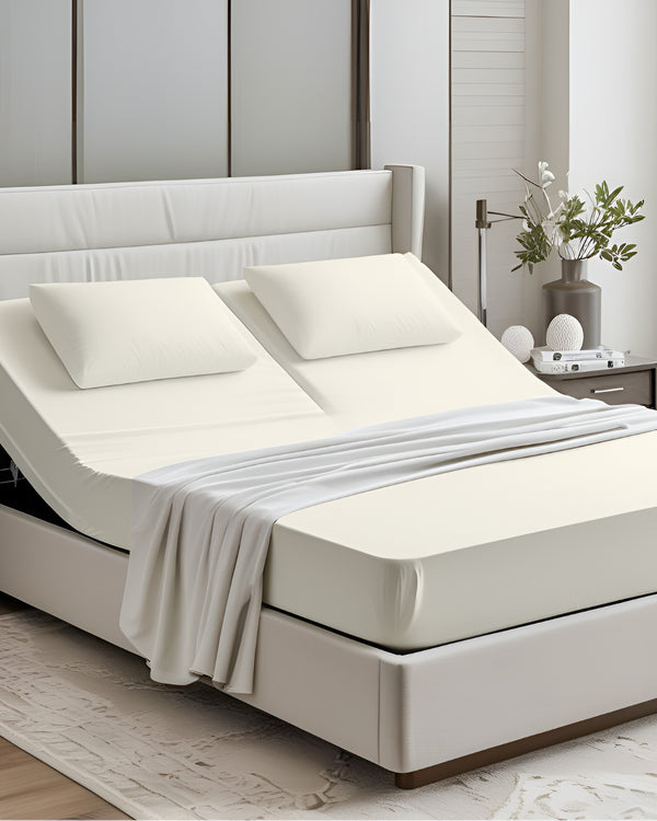 PureEase 1 Piece Top Split Microfiber Fitted Sheet- Ivory