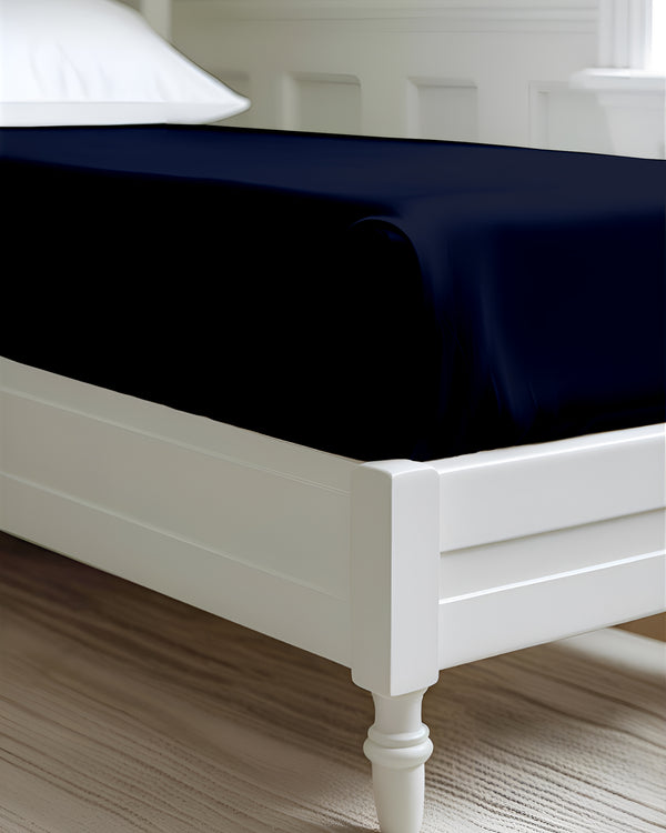 Luxe Giza Cotton 1 Piece Cot Fitted Sheet - Navy Blue