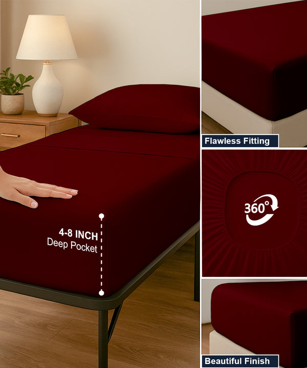 CloudLuxe – Sateen Finish Egyptian Cotton 4 Piece Cot Bedding Set - Burgundy
