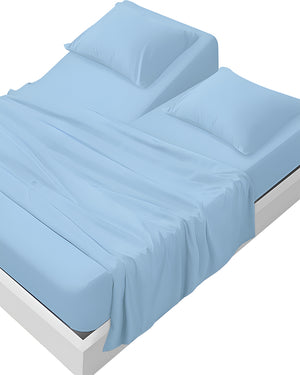 SleepEase Split Head 4 Piece Sheet Set- Light Blue