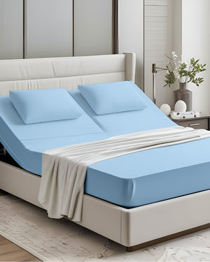 PureEase 1 Piece Top Split Microfiber Fitted Sheet- Light Blue