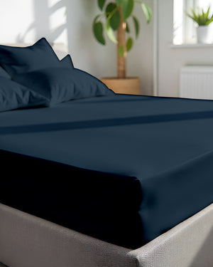 SleepNest 3 Piece Brushed Microfiber Fitted Sheet Set- Navy Blue