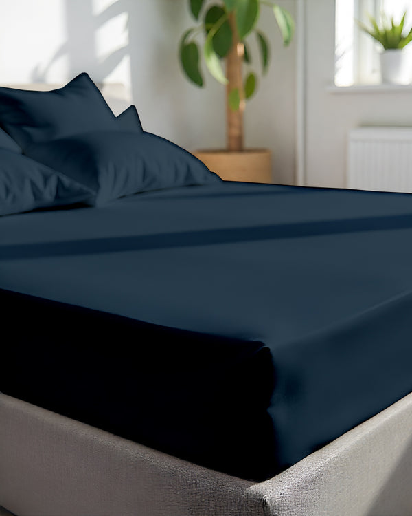 SleepNest 3 Piece Brushed Microfiber Fitted Sheet Set- Navy Blue