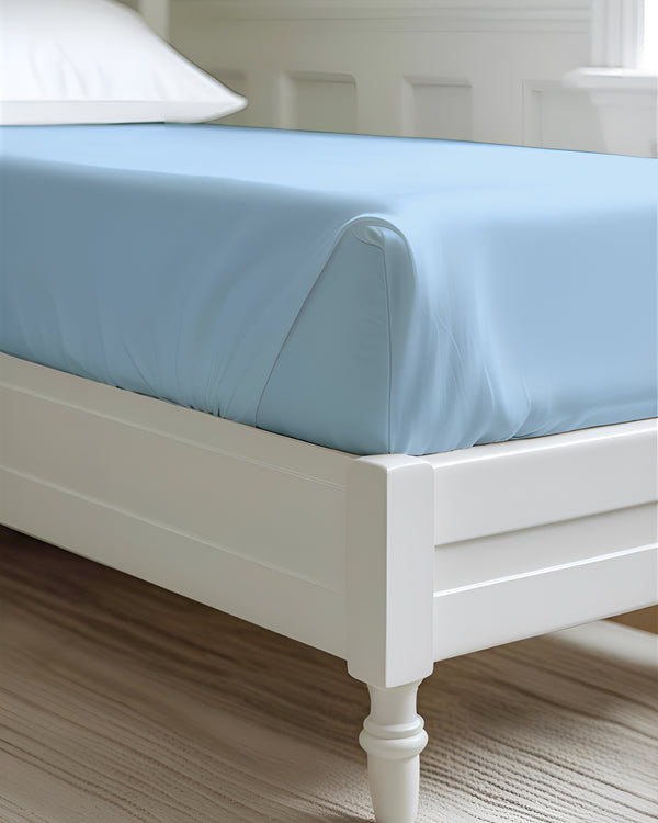 Luxe Giza Cotton 1 Piece Cot Fitted Sheet - Light Blue
