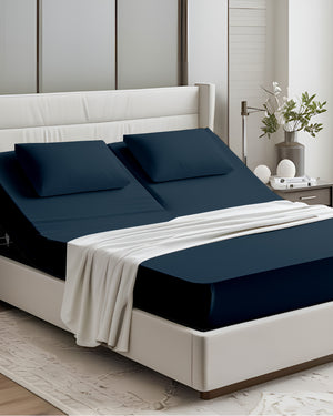 PureEase 1 Piece Top Split Microfiber Fitted Sheet- Navy Blue