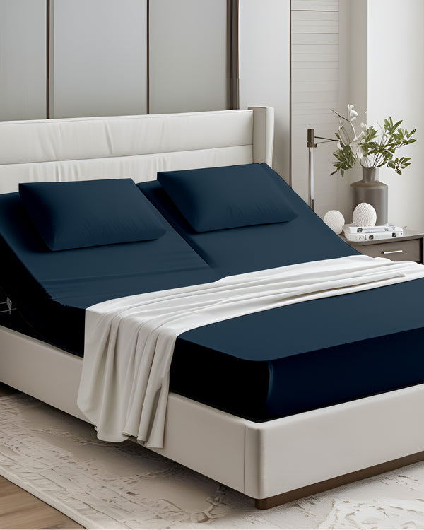 PureEase 1 Piece Top Split Microfiber Fitted Sheet- Navy Blue