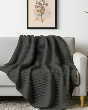 Havenweave Microfiber 1 Piece Waffle Coverlet - Smoky Black-Bed Layers-Shreem Linen-Slumber Sphere