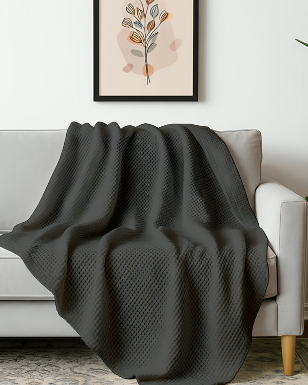 Havenweave Microfiber 1 Piece Waffle Coverlet - Smoky Black-Bed Layers-Shreem Linen-Slumber Sphere