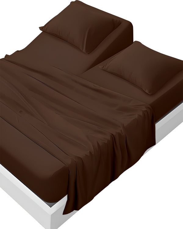 SleepEase Split Head 4 Piece Sheet Set- Chocolate