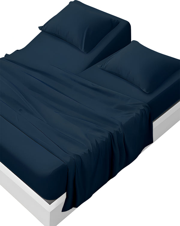 SleepEase Split Head 4 Piece Sheet Set- Navy Blue