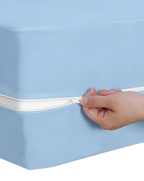 PureGuard ZipFit –  1 Piece Zipper Closure Fitted Sheet - Light Blue