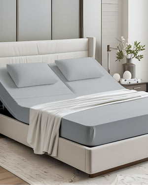 PureEase 1 Piece Top Split Microfiber Fitted Sheet- Light Gray