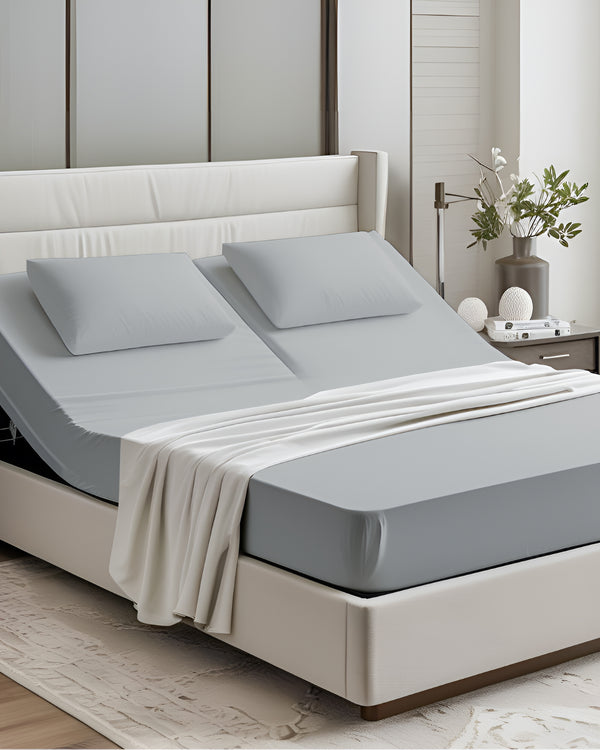 PureEase 1 Piece Top Split Microfiber Fitted Sheet- Light Gray