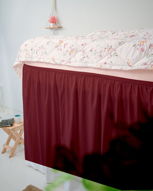 Flowyfrills– Microfiber Gathered Bed Skirt for Dorms - Burgundy-Bed Skirts-Shreem Linen-Slumber Sphere