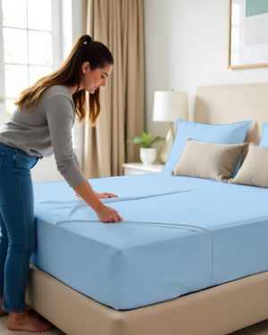 SleepNest 3 Piece Brushed Microfiber Fitted Sheet Set- Light Blue