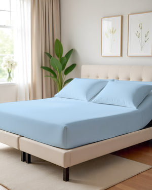 Serenity Split –  Premium Cotton 4 Piece Split Head Sheet Set- Light Blue