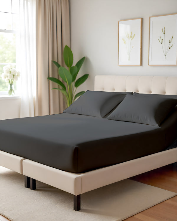 Serenity Split –  Premium Cotton 4 Piece Split Head Sheet Set- Dark Gray
