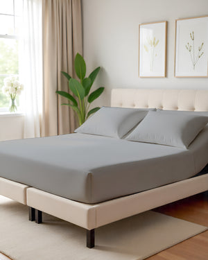 Serenity Split –  Premium Cotton 4 Piece Split Head Sheet Set- Light Gray